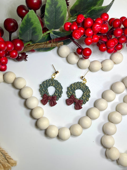 Golden Christmas Wreath Earrings