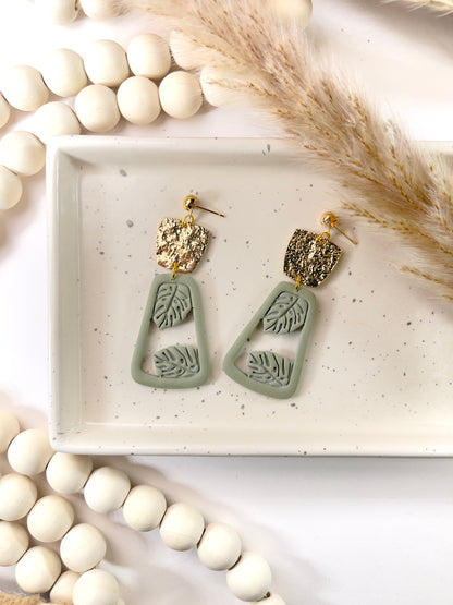 Sage Monstera Earrings