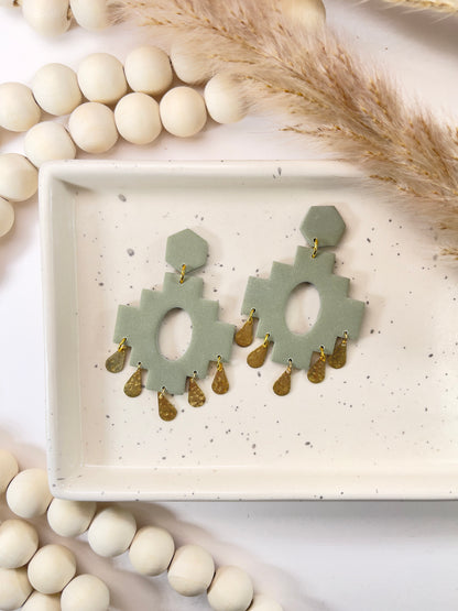 Gold and Sage Dangle Earrings