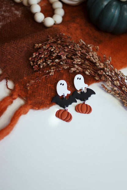 Ghost Bat Pumpkin Earrings