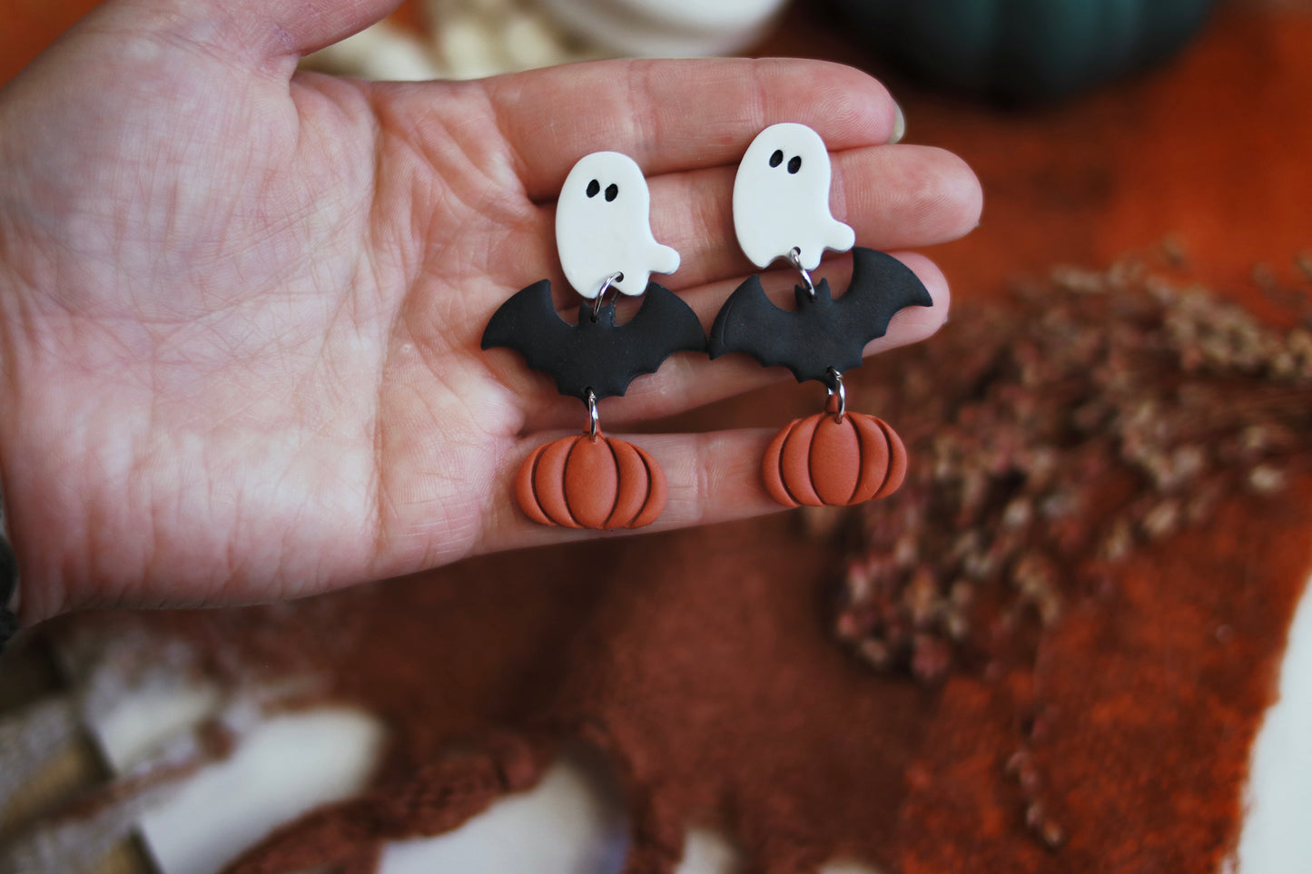 Ghost Bat Pumpkin Earrings