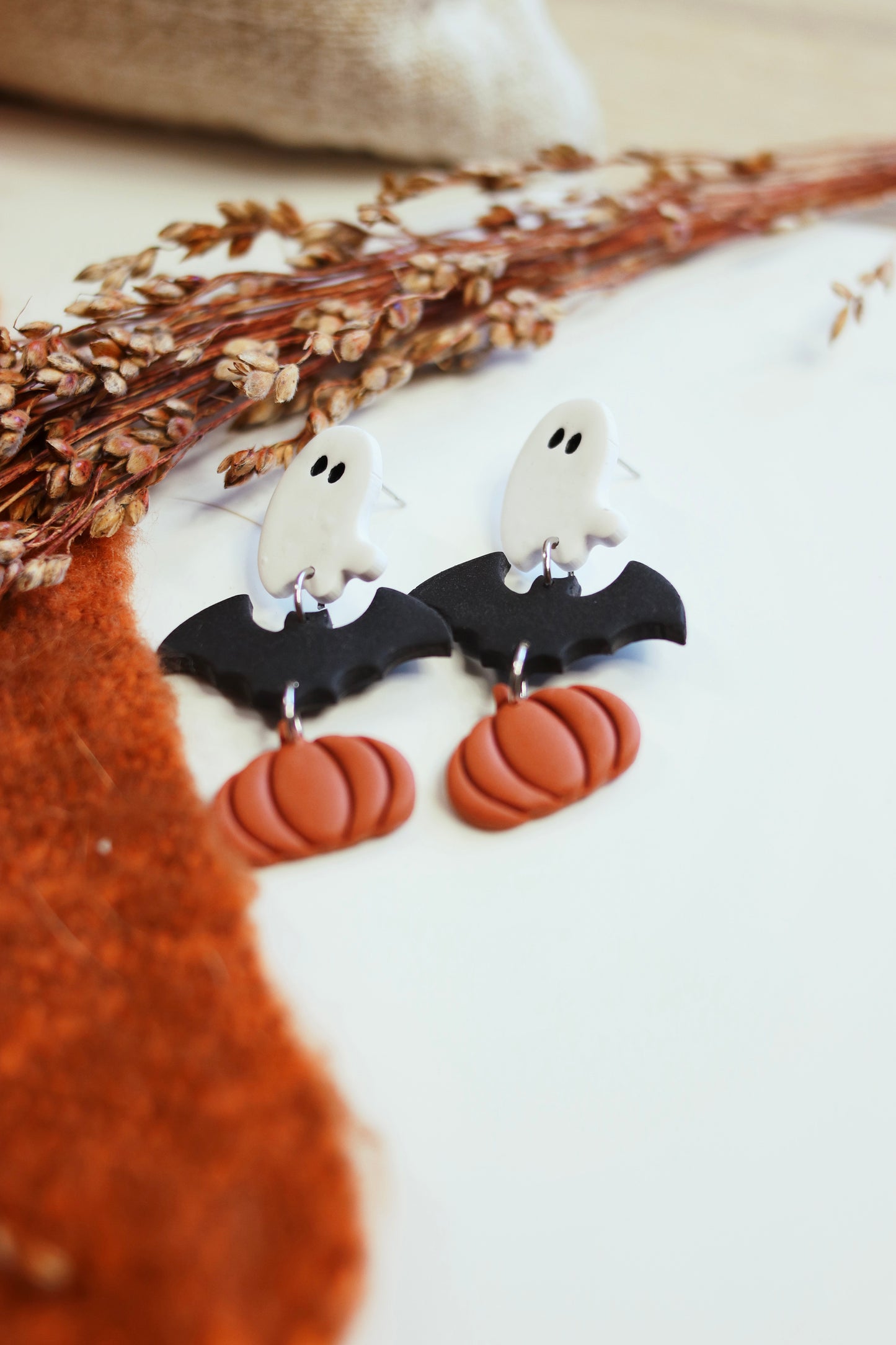 Ghost Bat Pumpkin Earrings