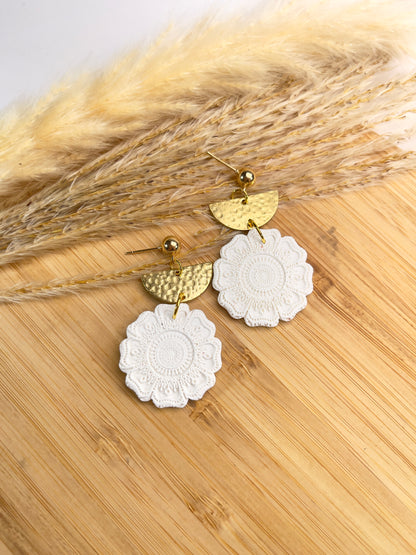 White Mandala Dangle Earrings