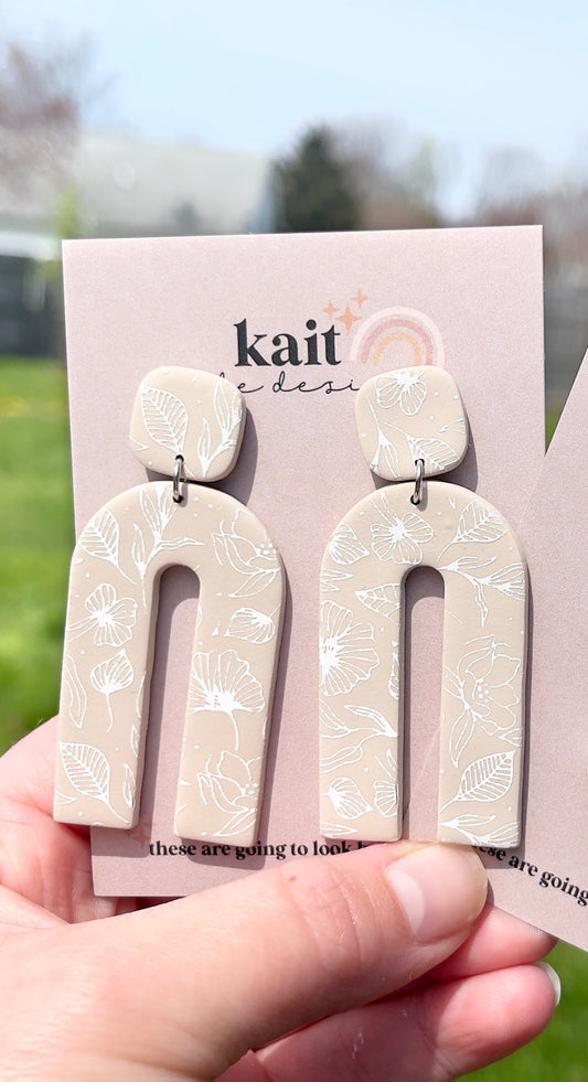 Floral Beige Arch Earrings