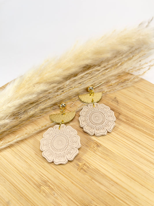 Beige Mandala Earrings